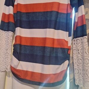 Striped Top with Lace Sleeves